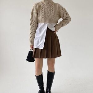 NWT The Frankie Shop Esme Cable Knit Wool Cropped Sweater in Beige Size Medium